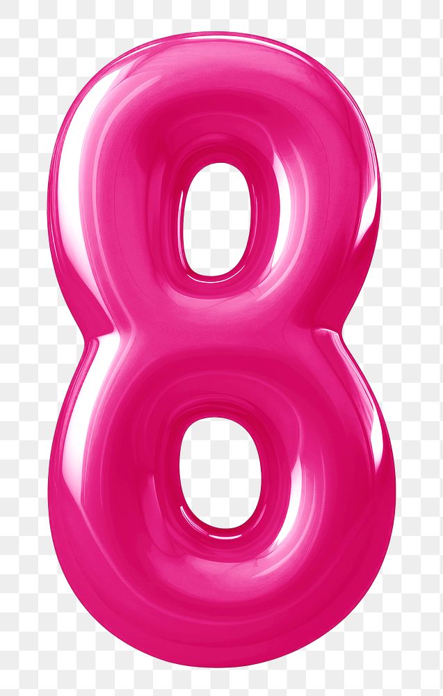Number eight png pink  3D balloon, transparent background