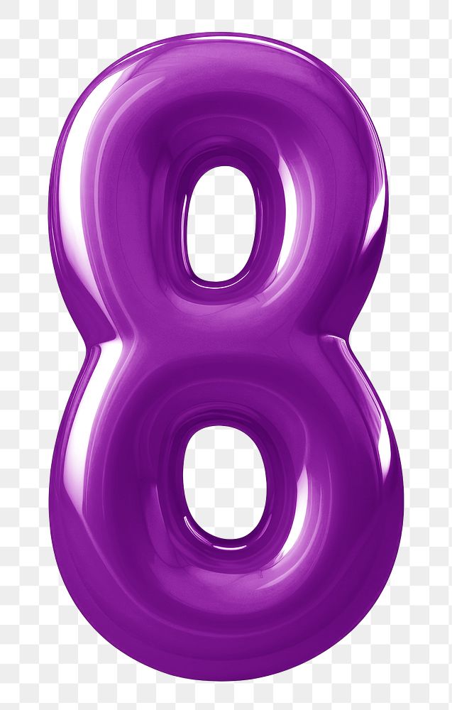 Number eight png purple  3D balloon, transparent background