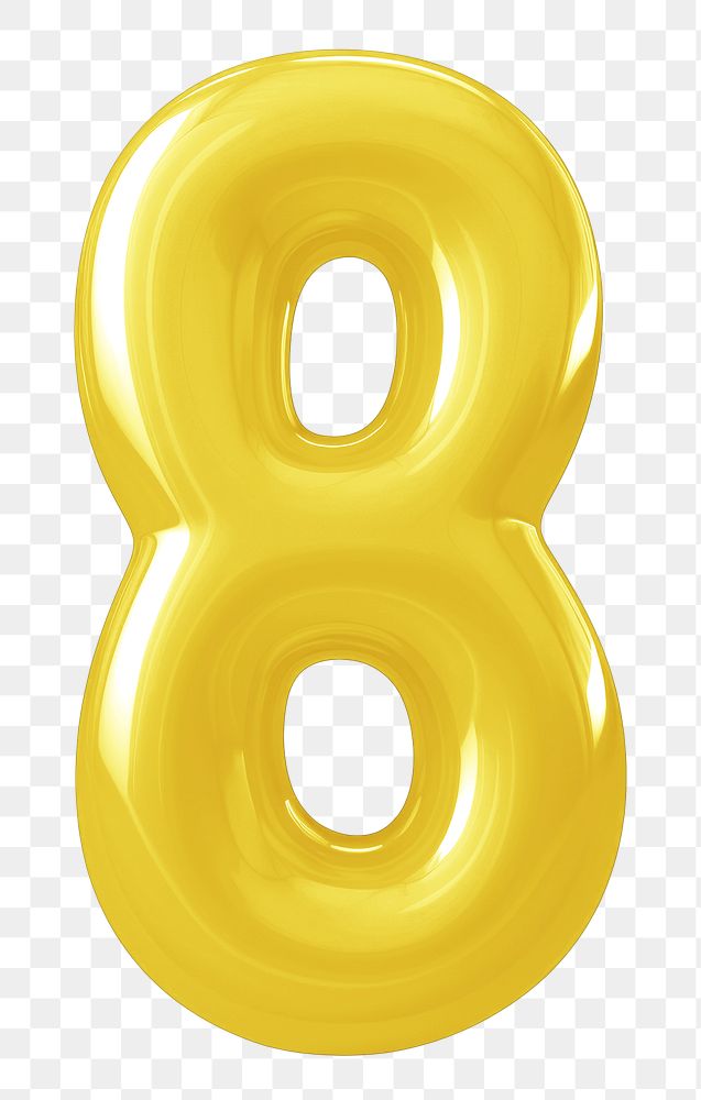 Number 8  png yellow  3D balloon, transparent background