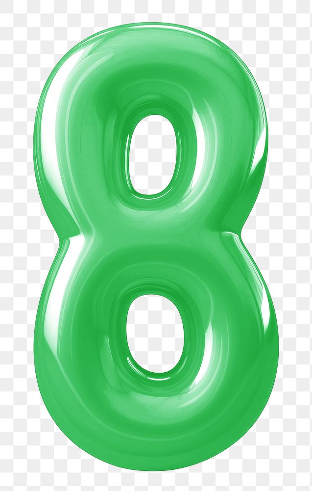 Number 8 png green  3D balloon, transparent background