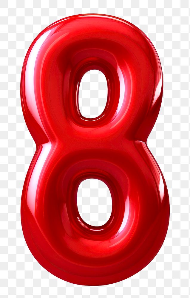 Number 8 png red  3D balloon, transparent background