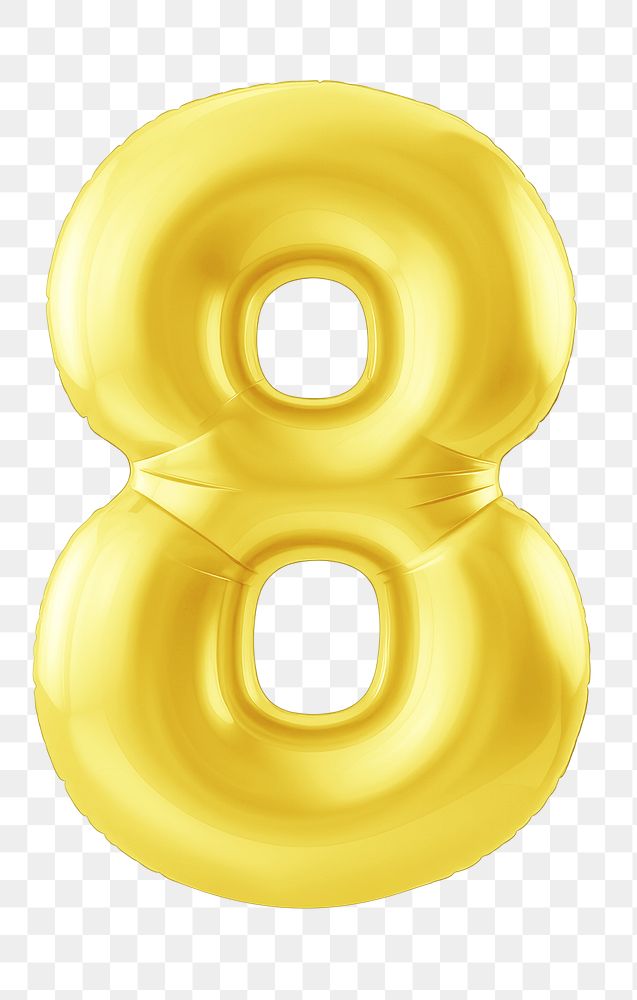 Number 8  png yellow  3D balloon, transparent background