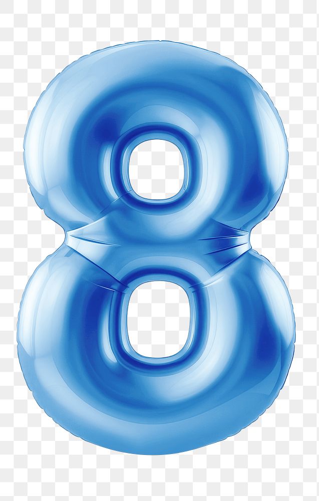 Number 8 png blue  3D balloon, transparent background