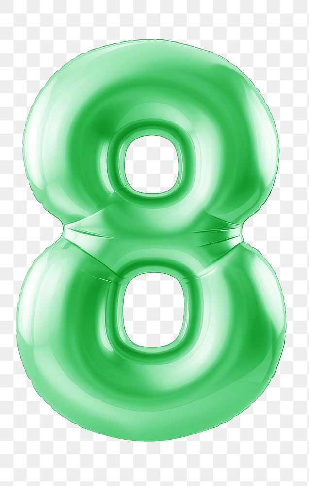 Number eight png green  3D balloon, transparent background