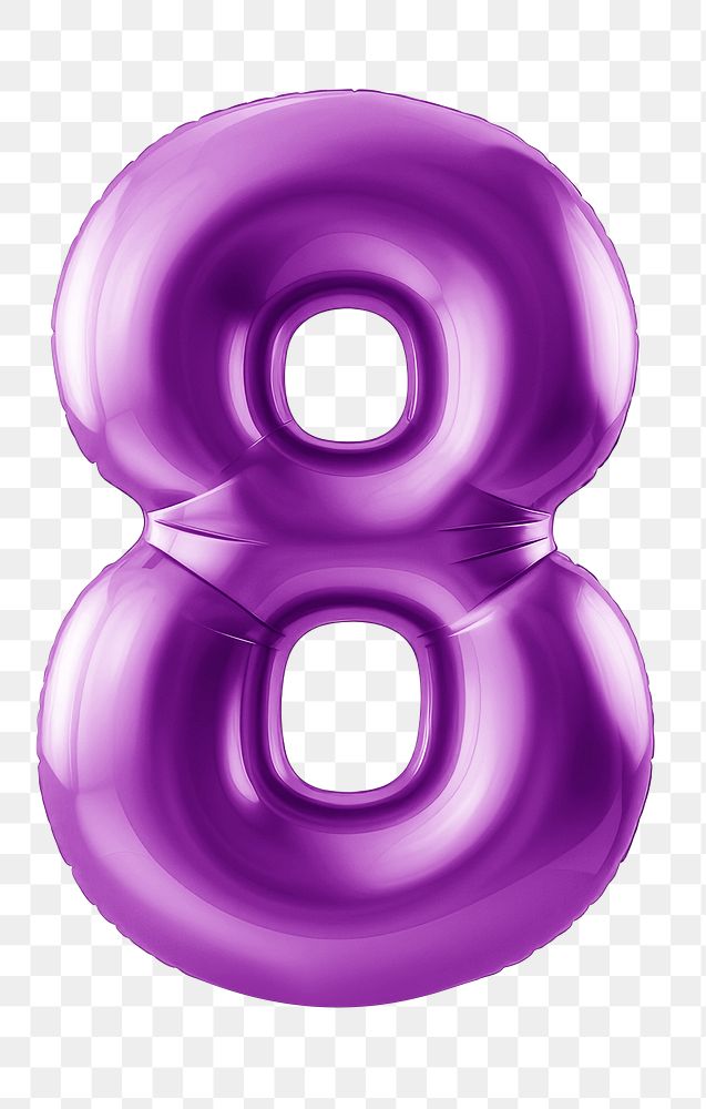 Number 8 png purple  3D balloon, transparent background