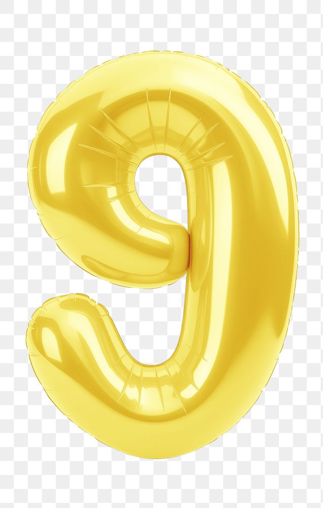 Number 9  png yellow  3D balloon, transparent background