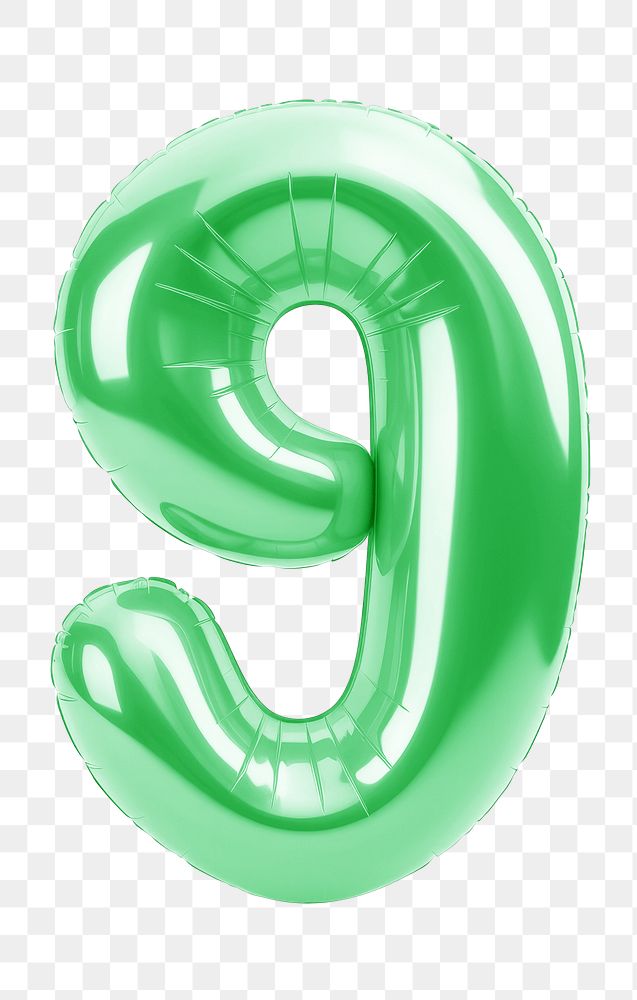 Number nine png green  3D balloon, transparent background