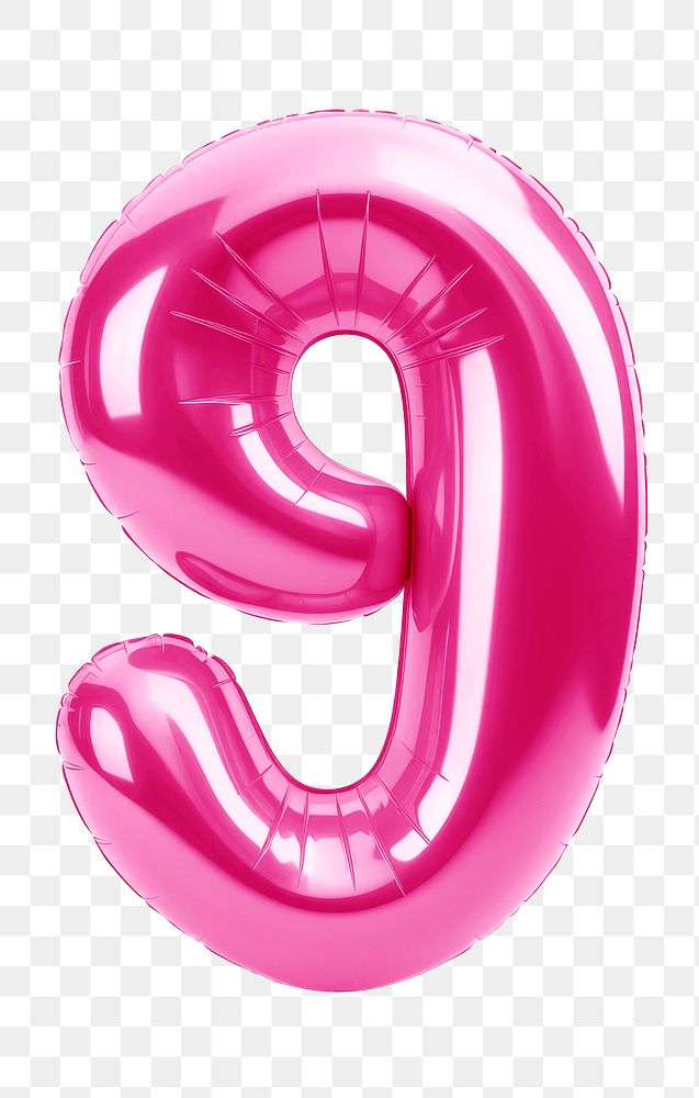 Number nine png pink  3D balloon, transparent background