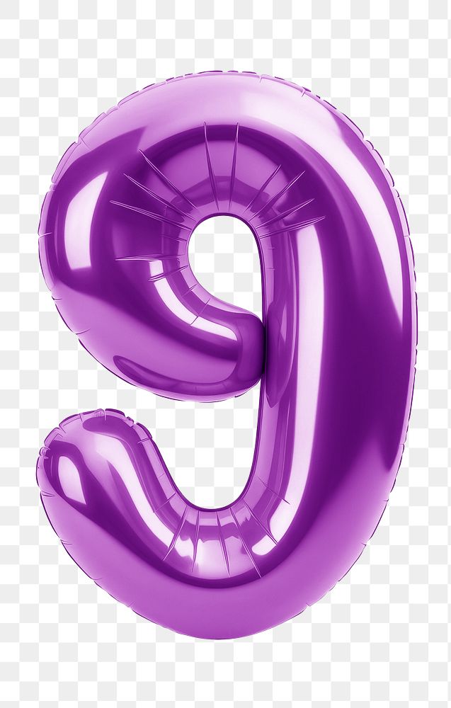 Number 9 png purple  3D balloon, transparent background