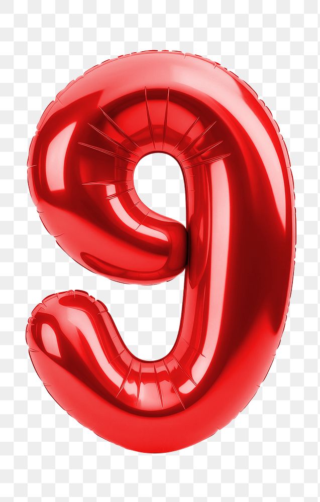 Number 9 png red  3D balloon, transparent background