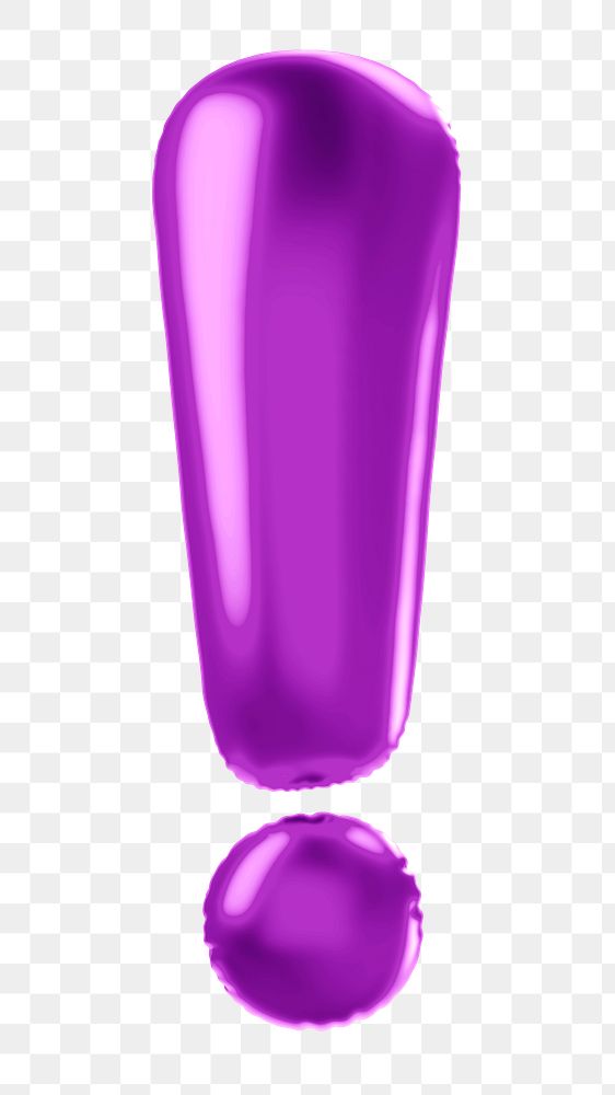 Exclamation mark png 3D purple balloon symbol, transparent background
