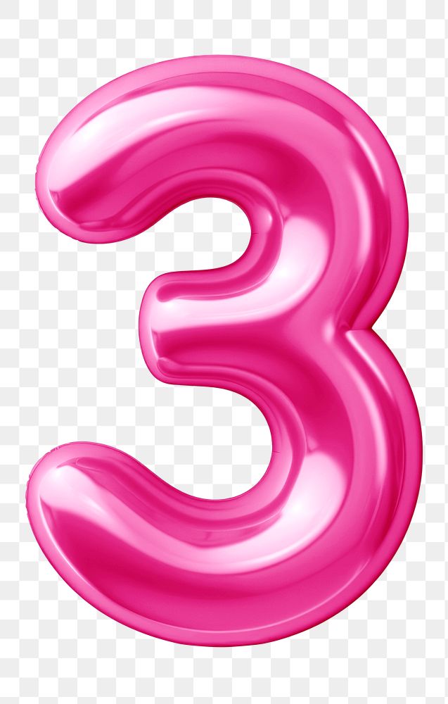 Number 3 png pink  3D balloon, transparent background