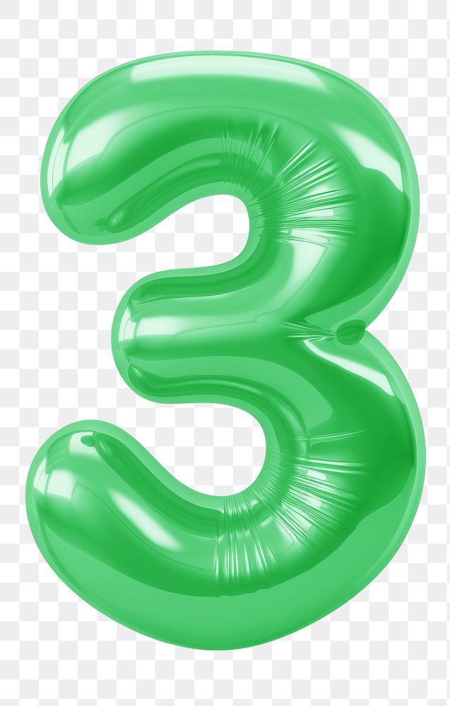 Number 3 png green  3D balloon, transparent background