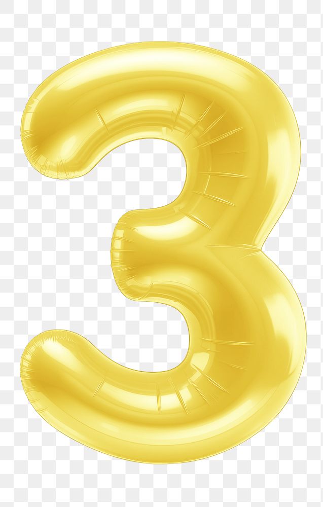 Number 3  png yellow  3D balloon, transparent background