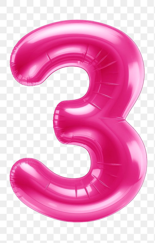 Number three png pink  3D balloon, transparent background