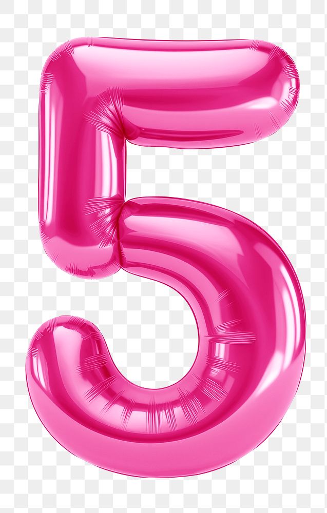 Number 5 png pink  3D balloon, transparent background