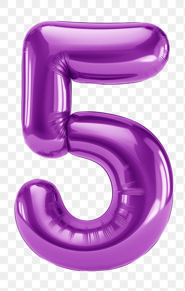 Number 5 png purple  3D balloon, transparent background