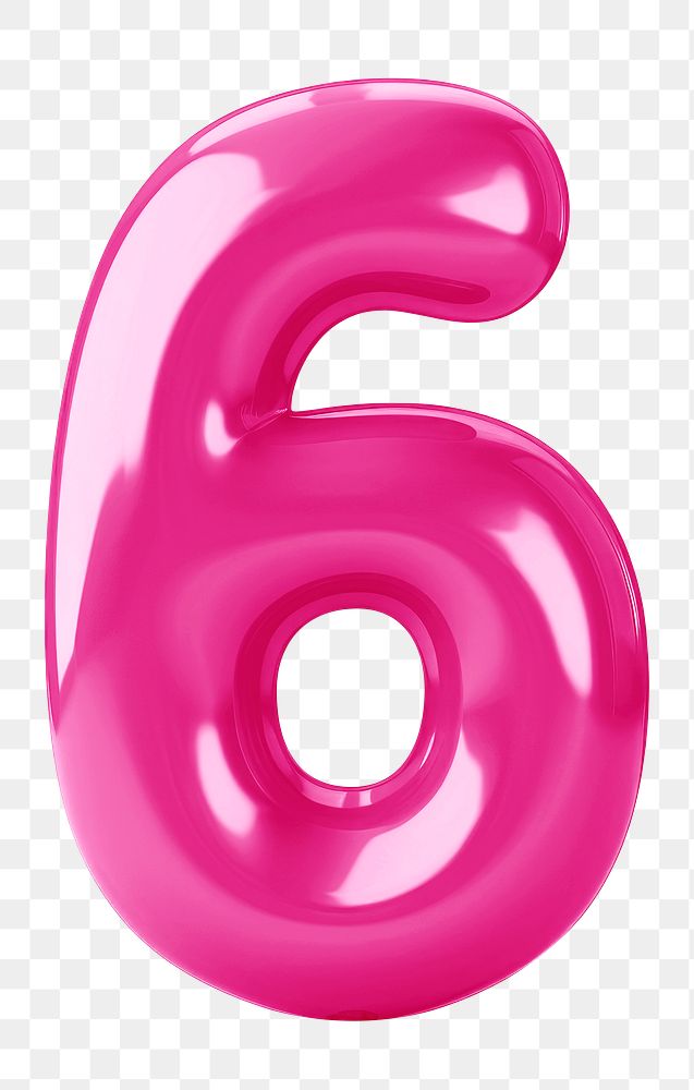 Number 6 png pink  3D balloon, transparent background