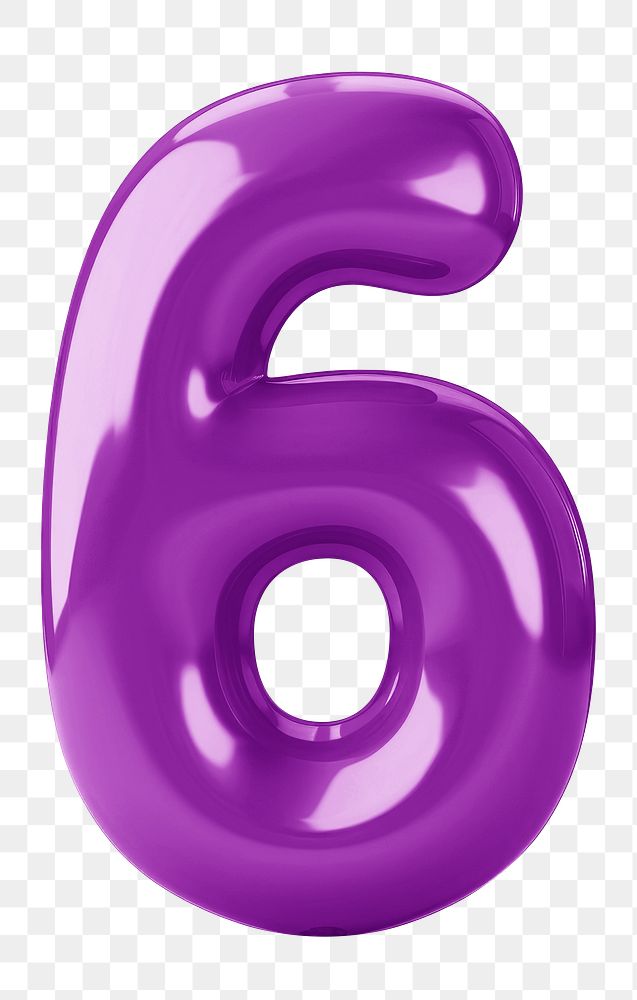 Number 6 png purple  3D balloon, transparent background