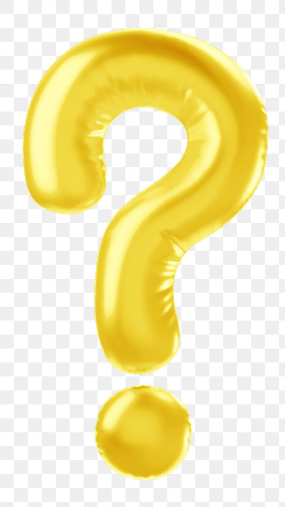 Question mark png 3D yellow balloon symbol, transparent background