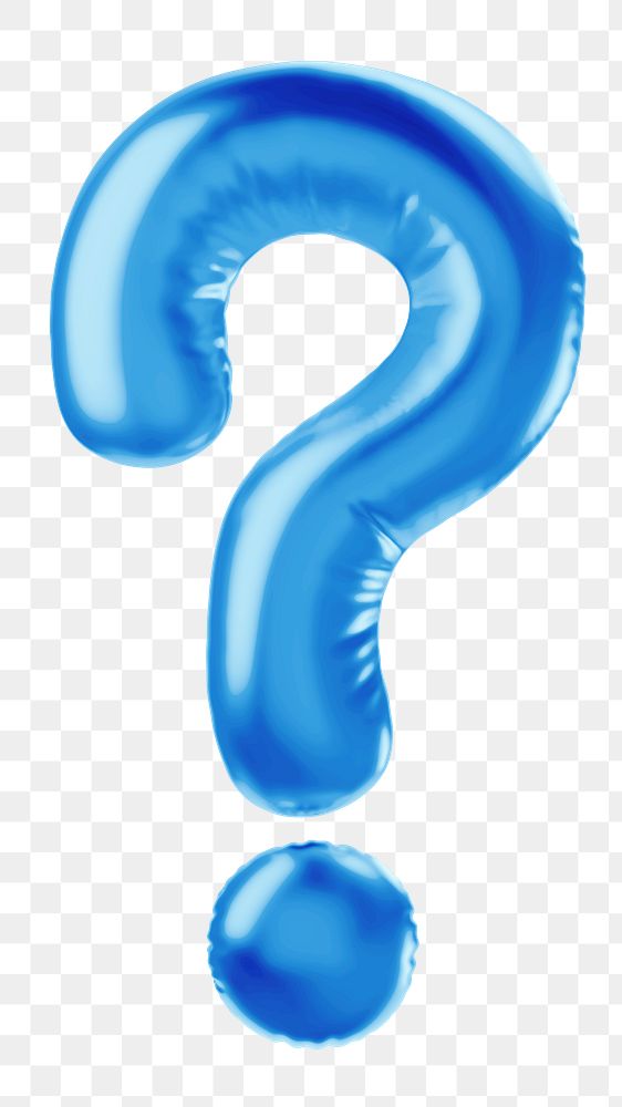 Question mark png 3D blue balloon symbol, transparent background