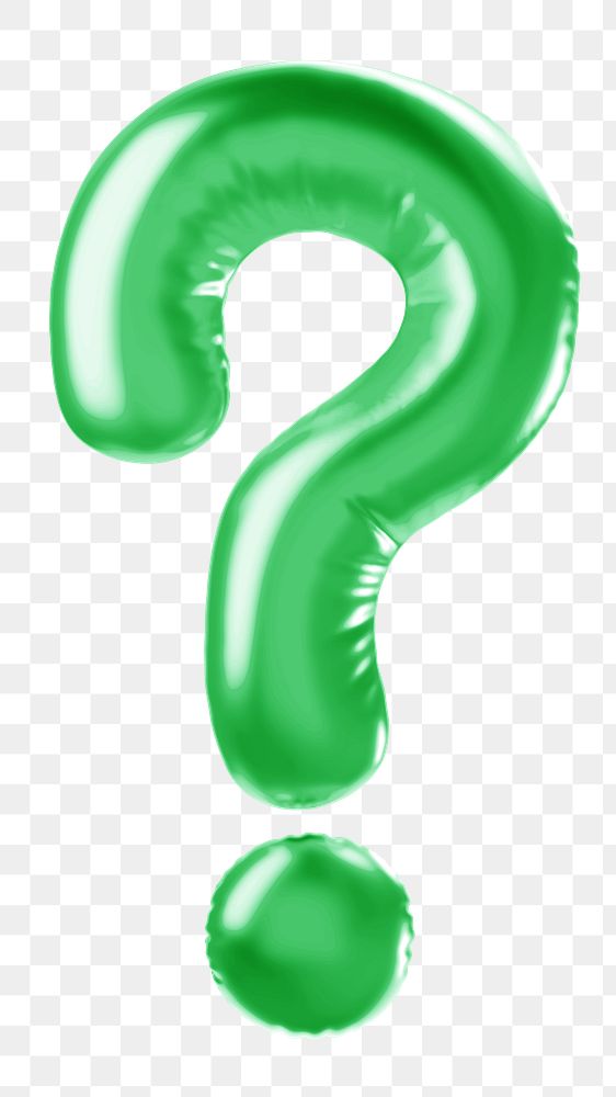 Question mark png 3D green balloon symbol, transparent background