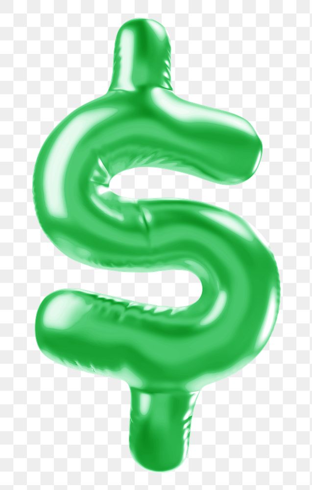 Dollar sign png 3D green balloon symbol, transparent background