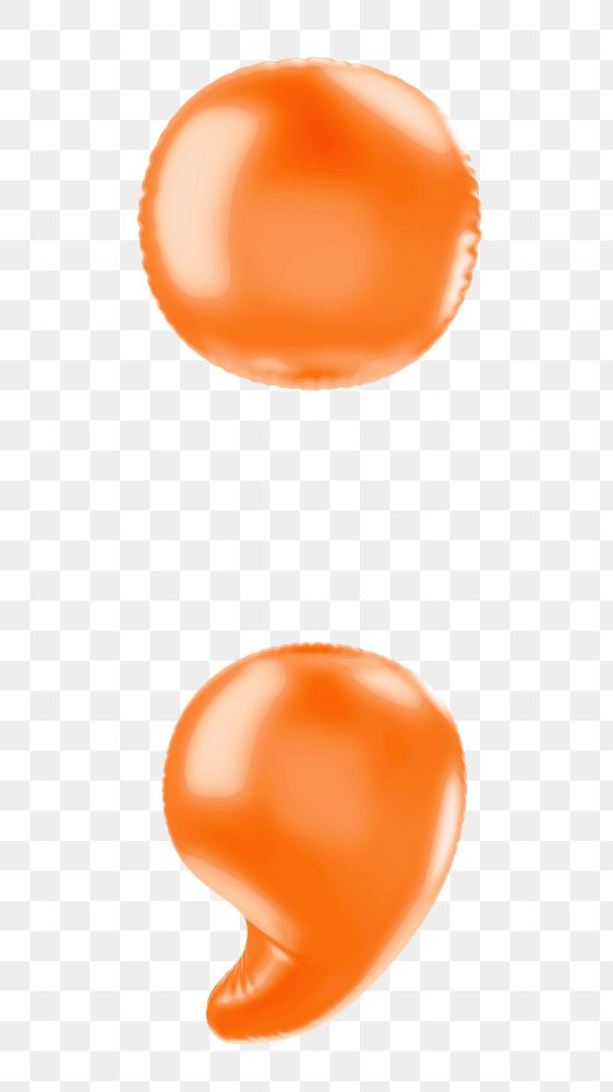 Semicolon png 3D orange balloon symbol, transparent background