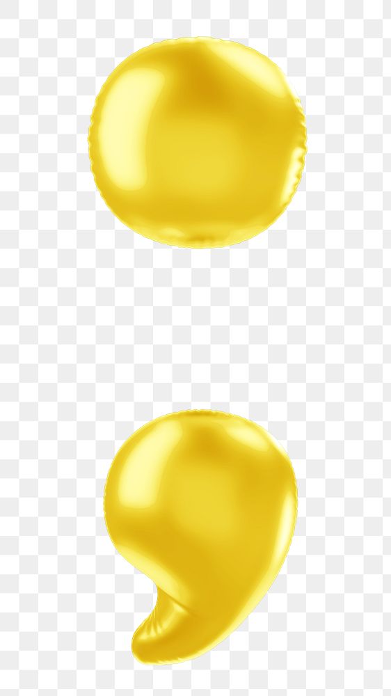Semicolon png 3D yellow balloon symbol, transparent background