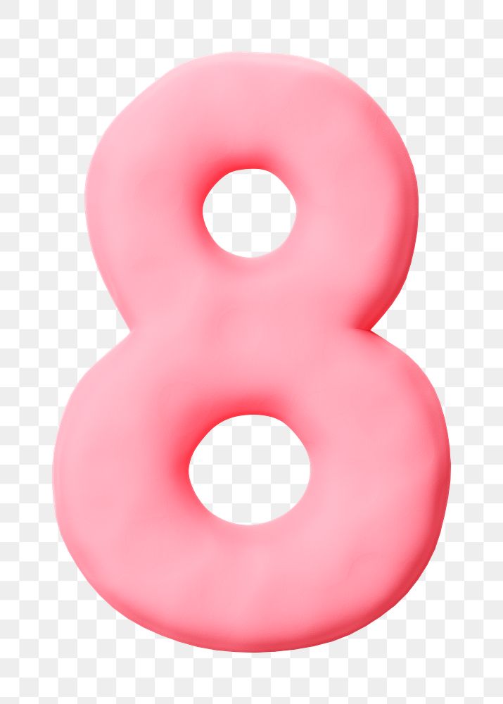 Number eight png pink clay alphabet, transparent background