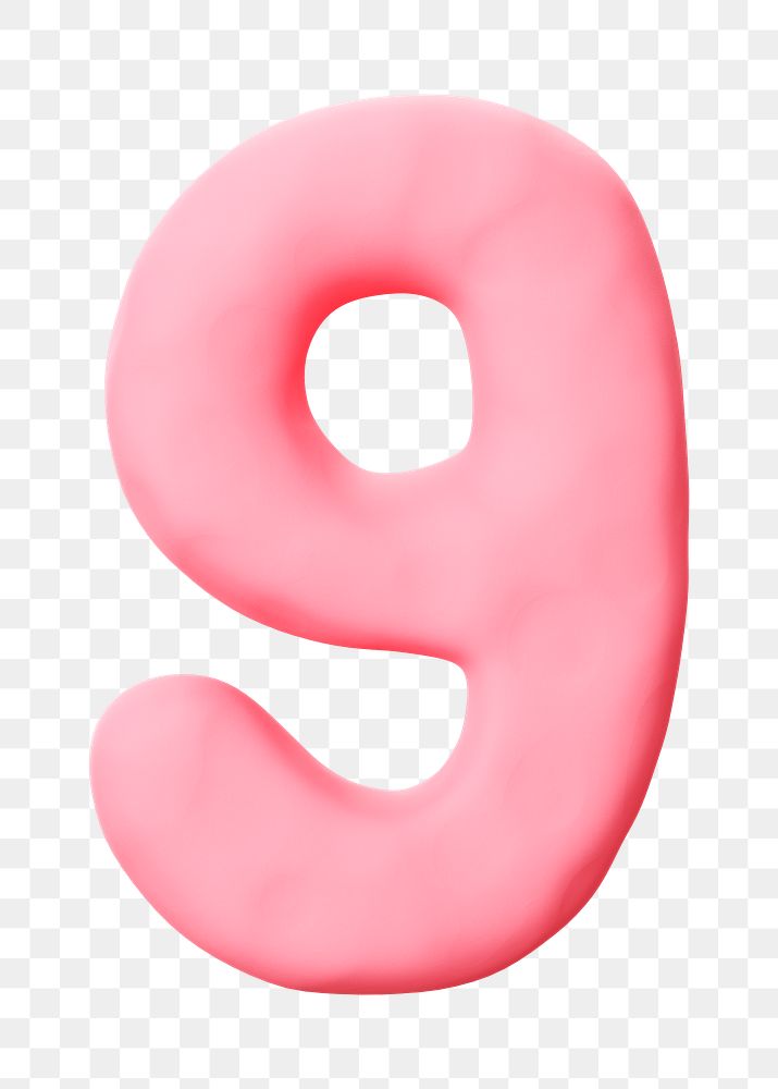 Number 9 png pink clay alphabet, transparent background