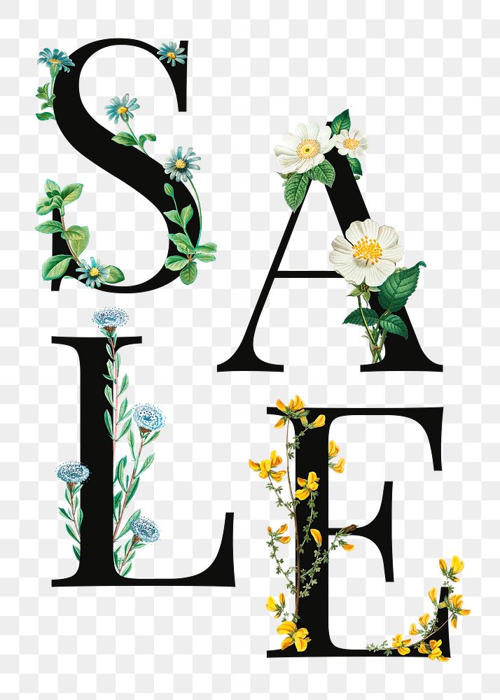 Sale word png floral digital art illustration, transparent background