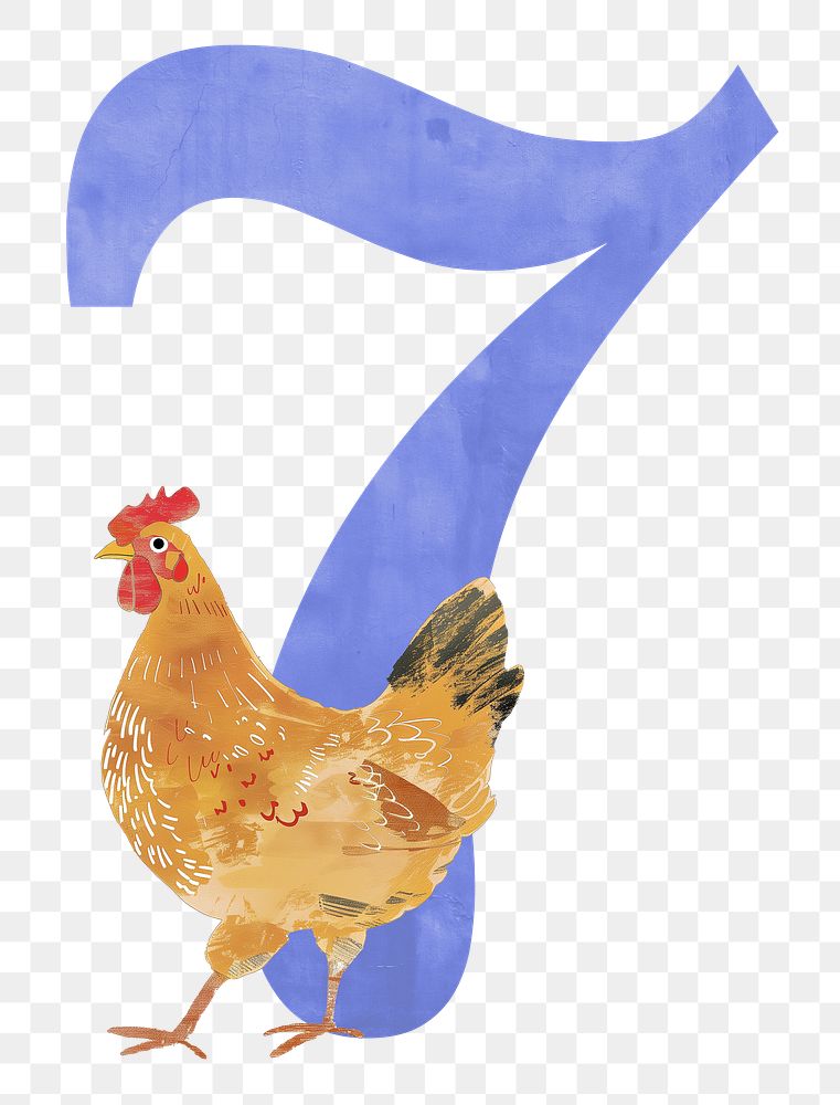 Number 7 png cute animal character, transparent background