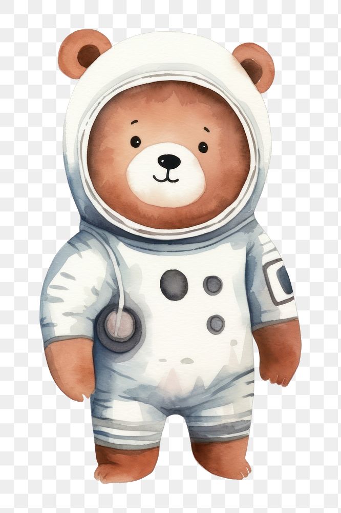 PNG bear astronaut, watercolor animal character, transparent background