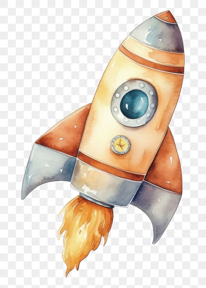 Launching rocket png watercolor object, transparent background