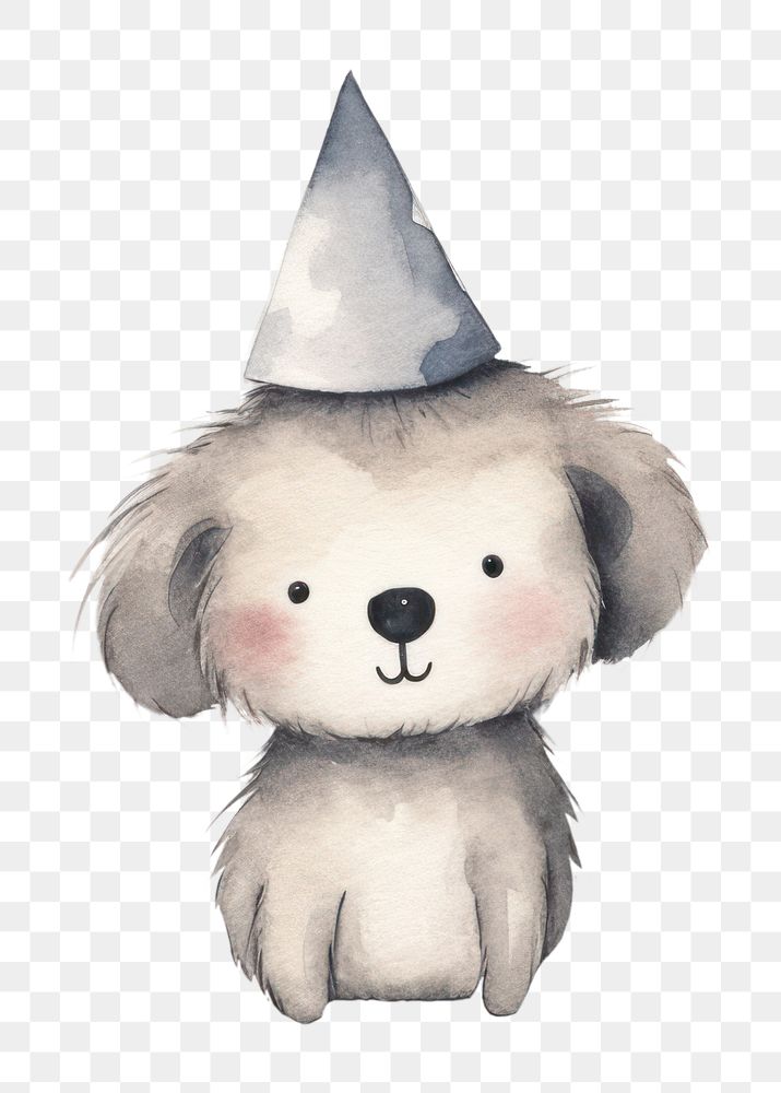 PNG dog wearing party hat, watercolor animal character, transparent background