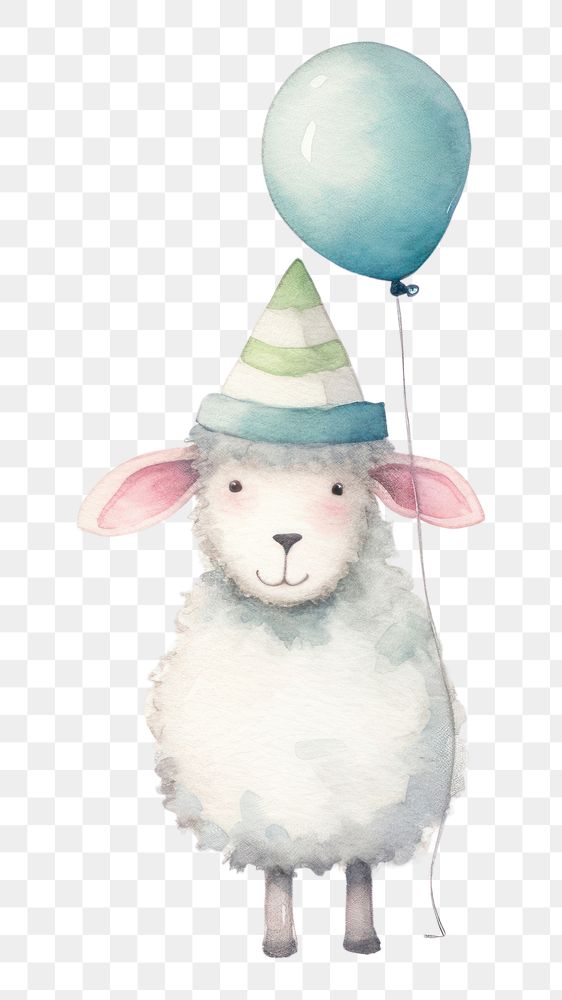 PNG sheep wearing party hat, watercolor animal character, transparent background