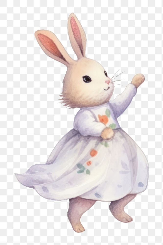 PNG happy rabbit, watercolor animal character, transparent background