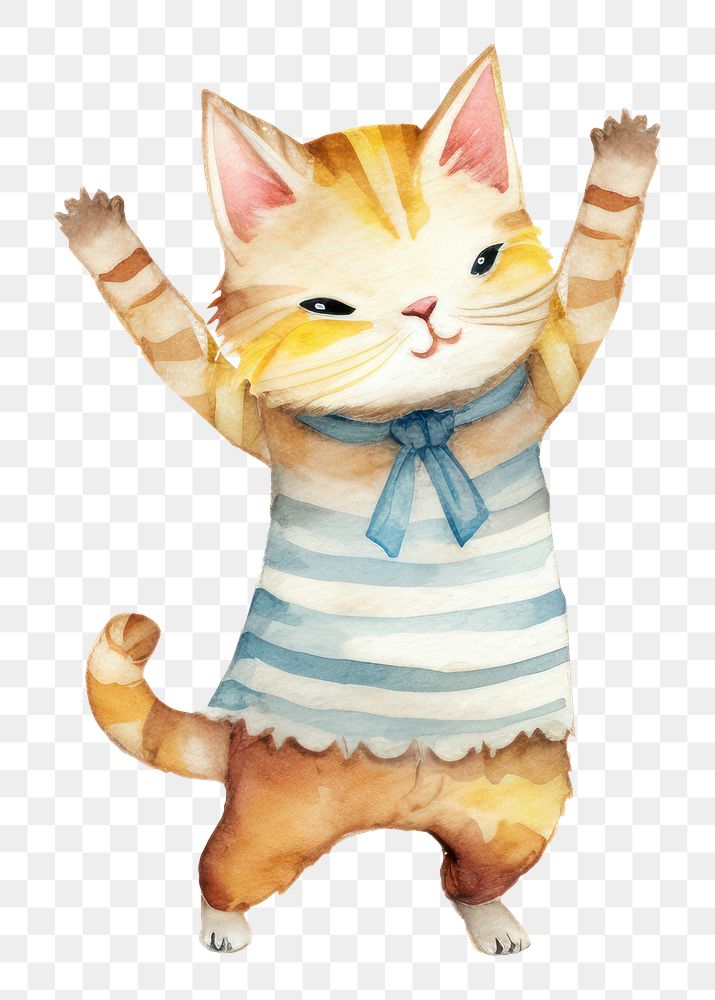 PNG happy cat, watercolor animal character, transparent background