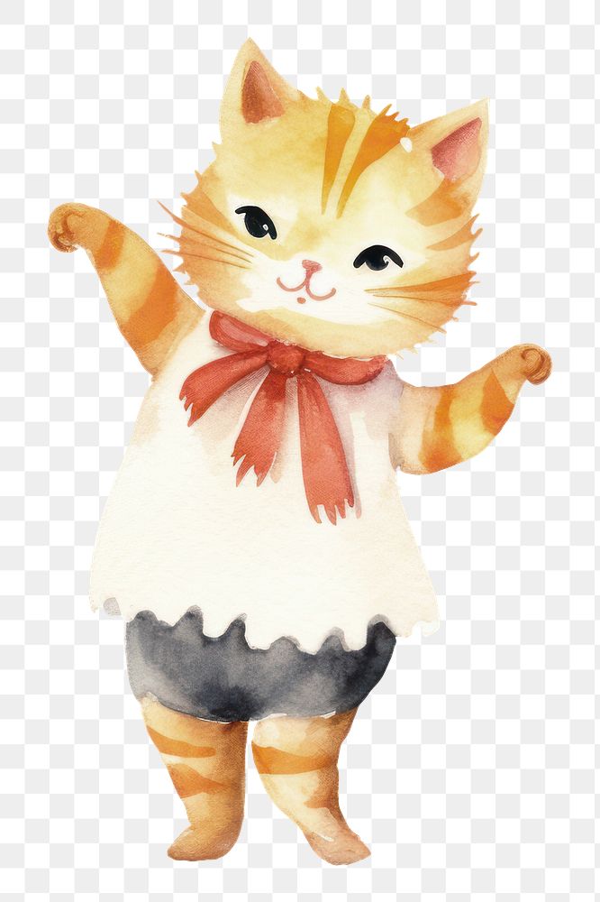 PNG happy cat, watercolor animal character, transparent background