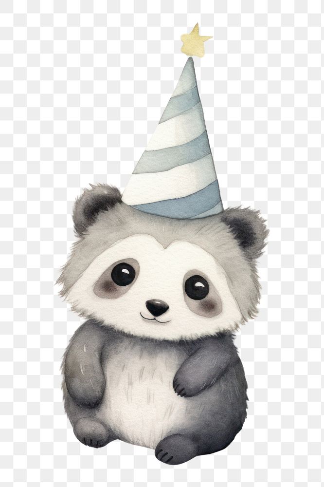 PNG raccoon wearing party hat, watercolor animal character, transparent background