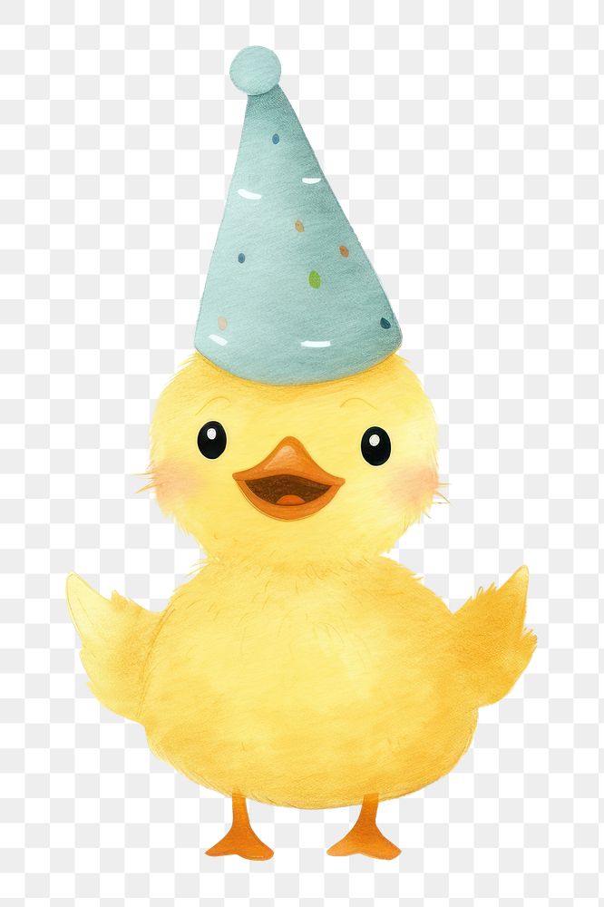 PNG duck wearing party hat, watercolor animal character, transparent background