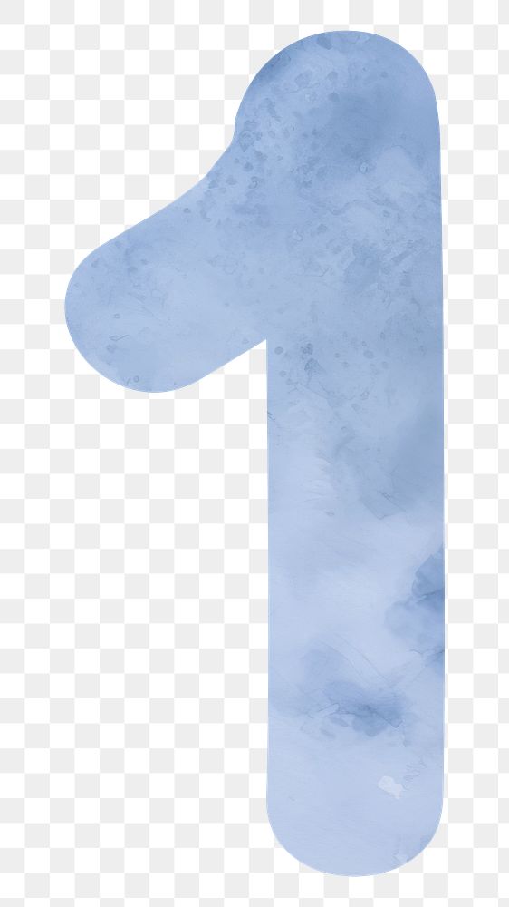 Number 1 png blue watercolor, transparent background