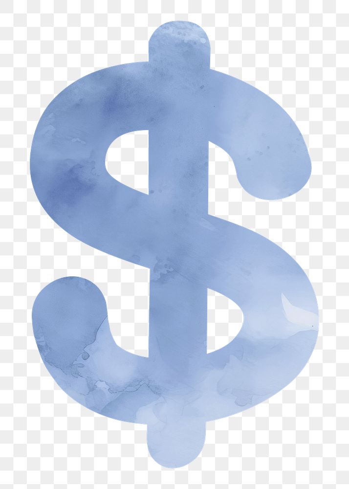 Dollar sign png blue watercolor, transparent background