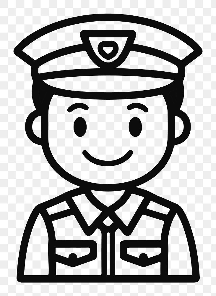 Officer png character line art, transparent background
