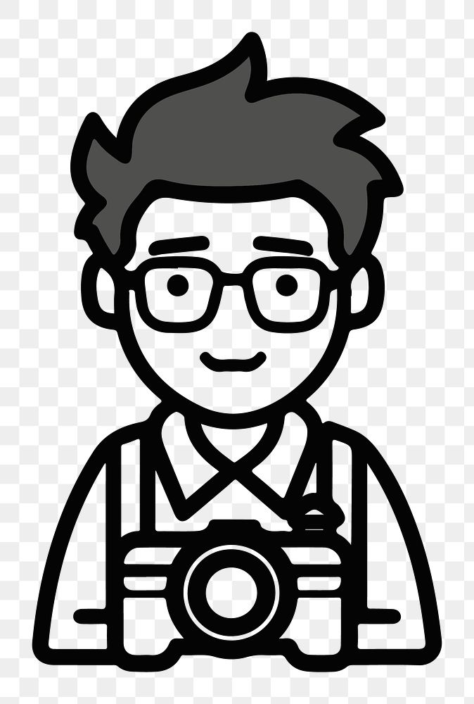Photographer png character line art, transparent background