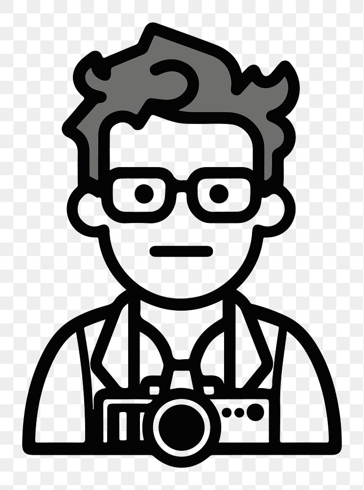 Photographer png character line art, transparent background