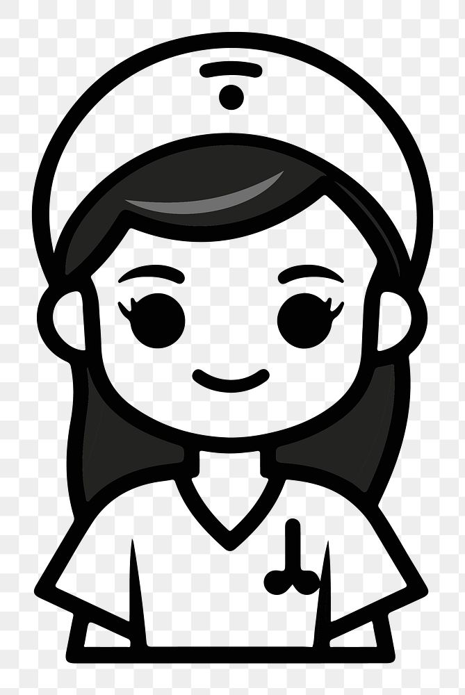 Female nurse png character line art, transparent background