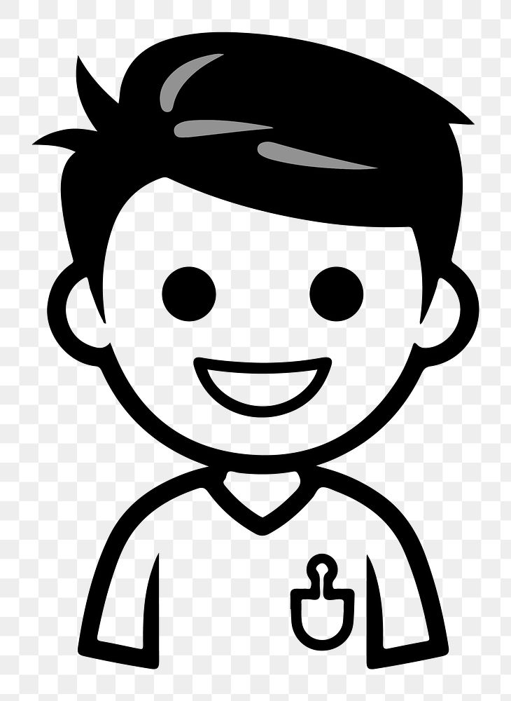 Happy man png character line art, transparent background