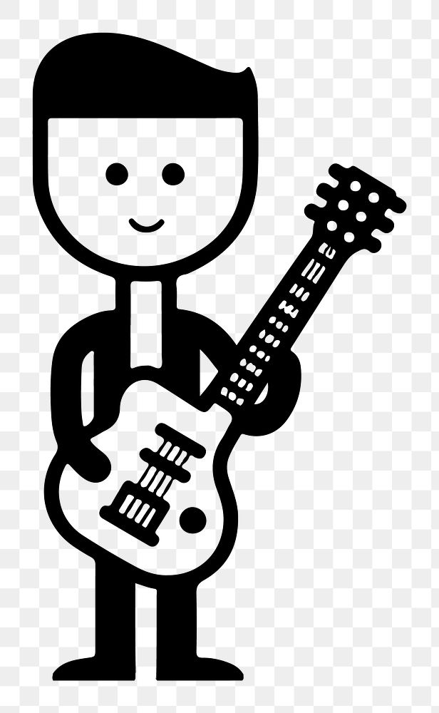 Male guitarist png character line art, transparent background
